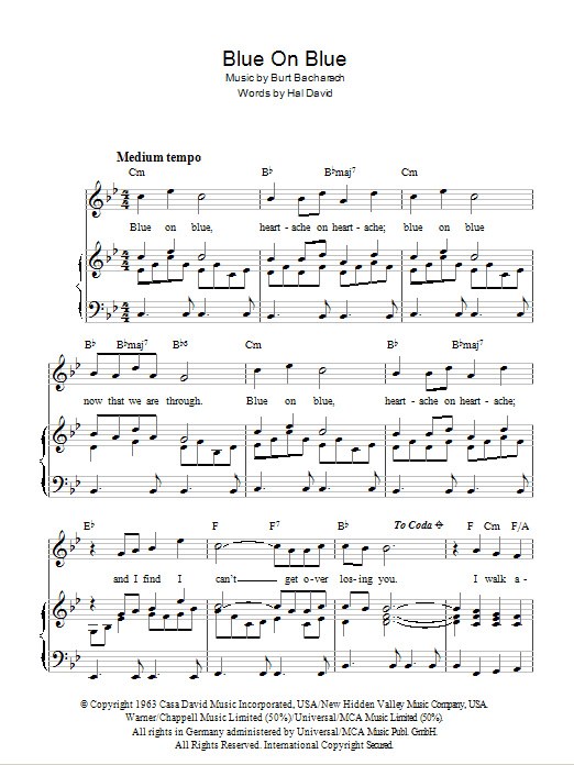 Bobby Vinton Blue On Blue Sheet Music
