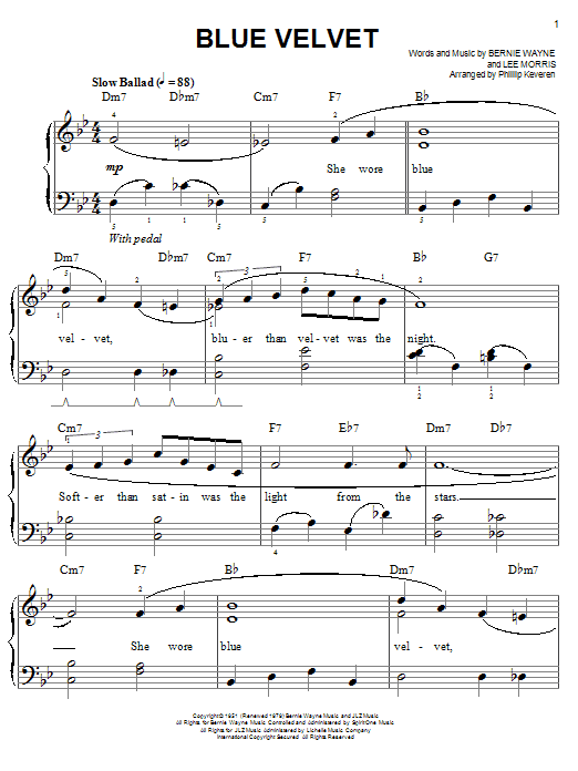 Bobby Vinton Blue Velvet (arr. Phillip Keveren) Sheet Music