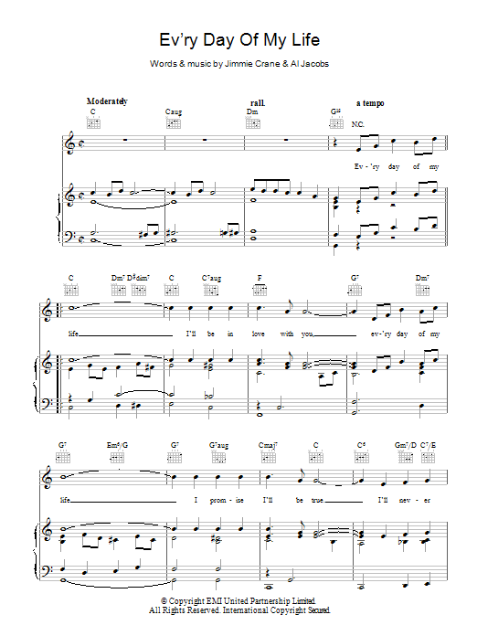 Bobby Vinton Ev'ry Day Of My Life Sheet Music