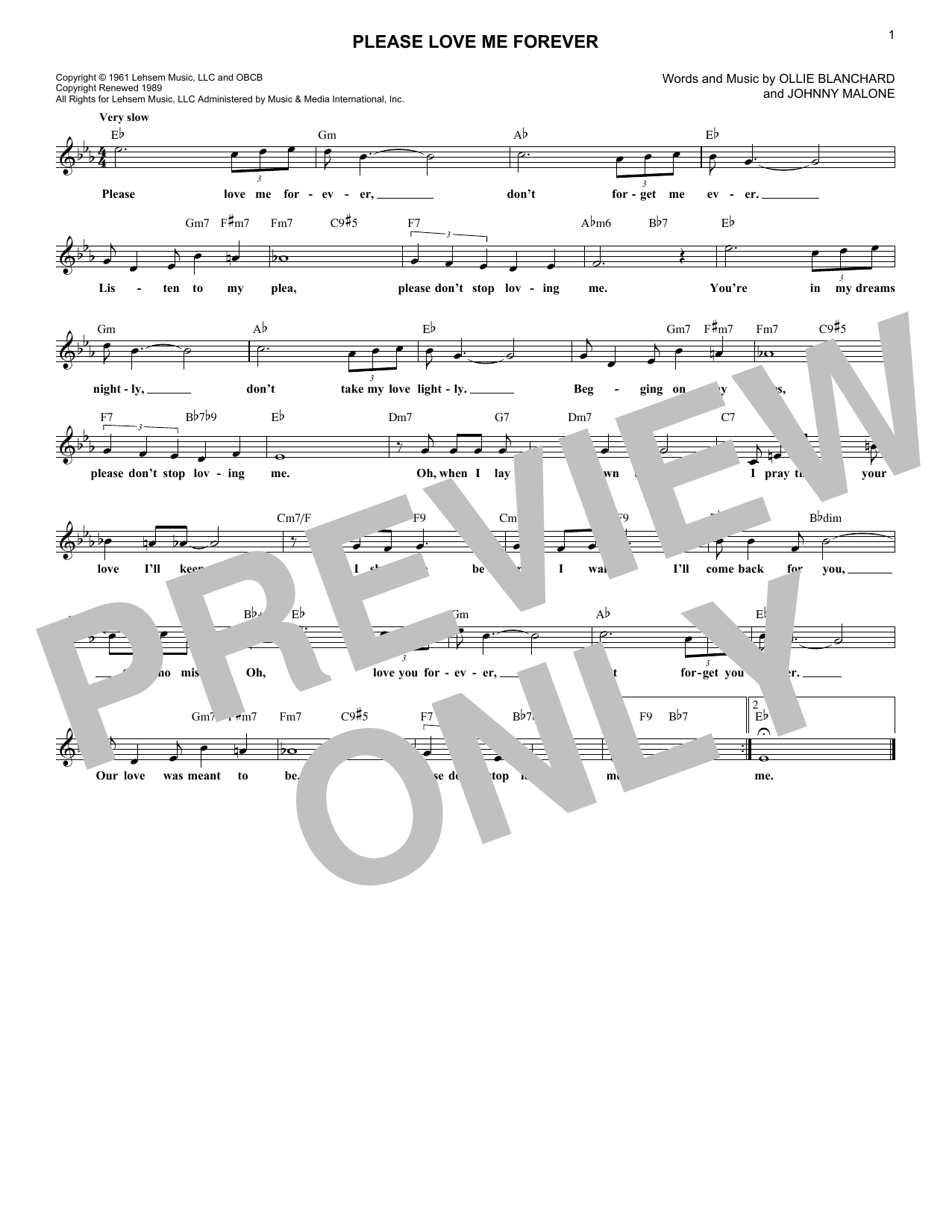 Bobby Vinton Please Love Me Forever Sheet Music