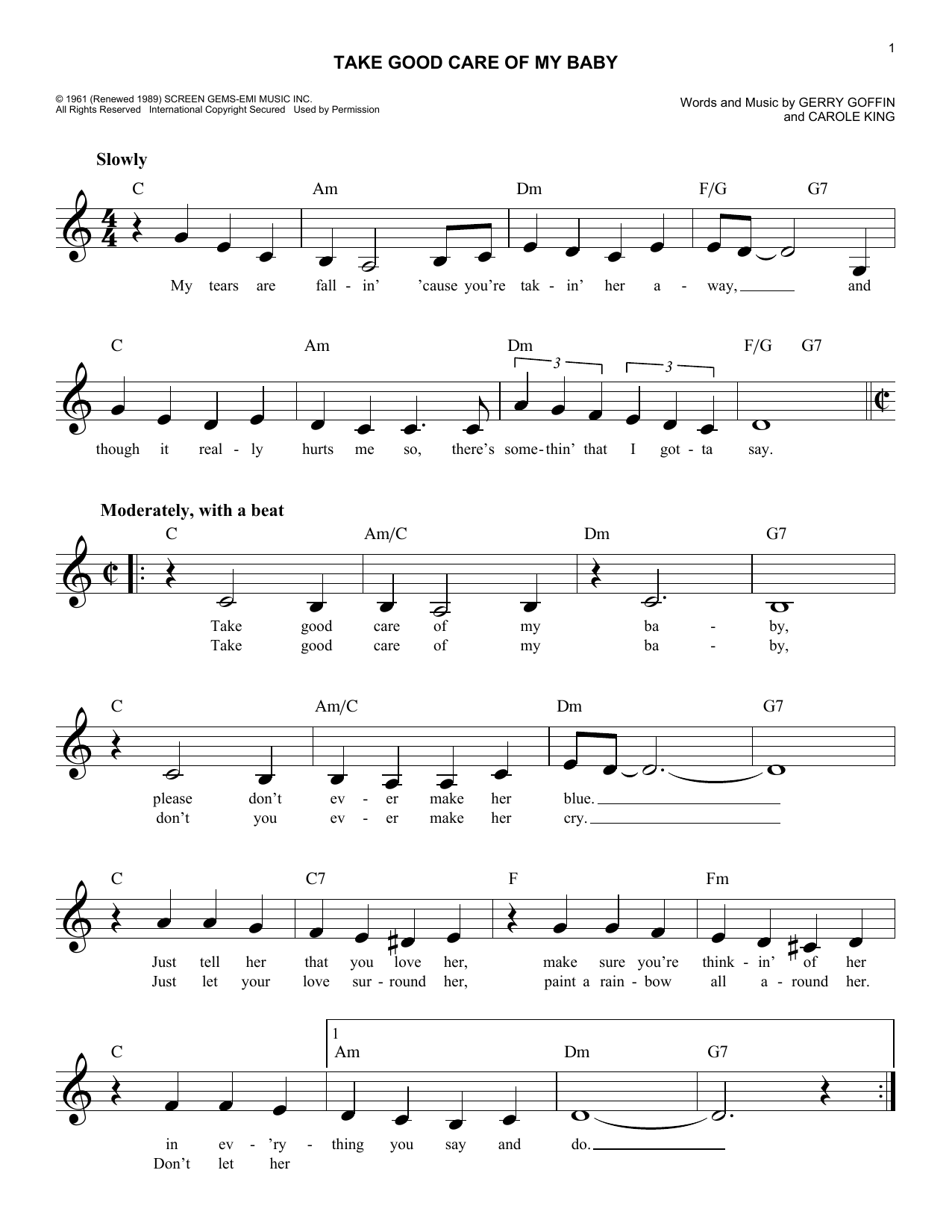 Bobby Vinton Take Good Care Of My Baby Sheet Music