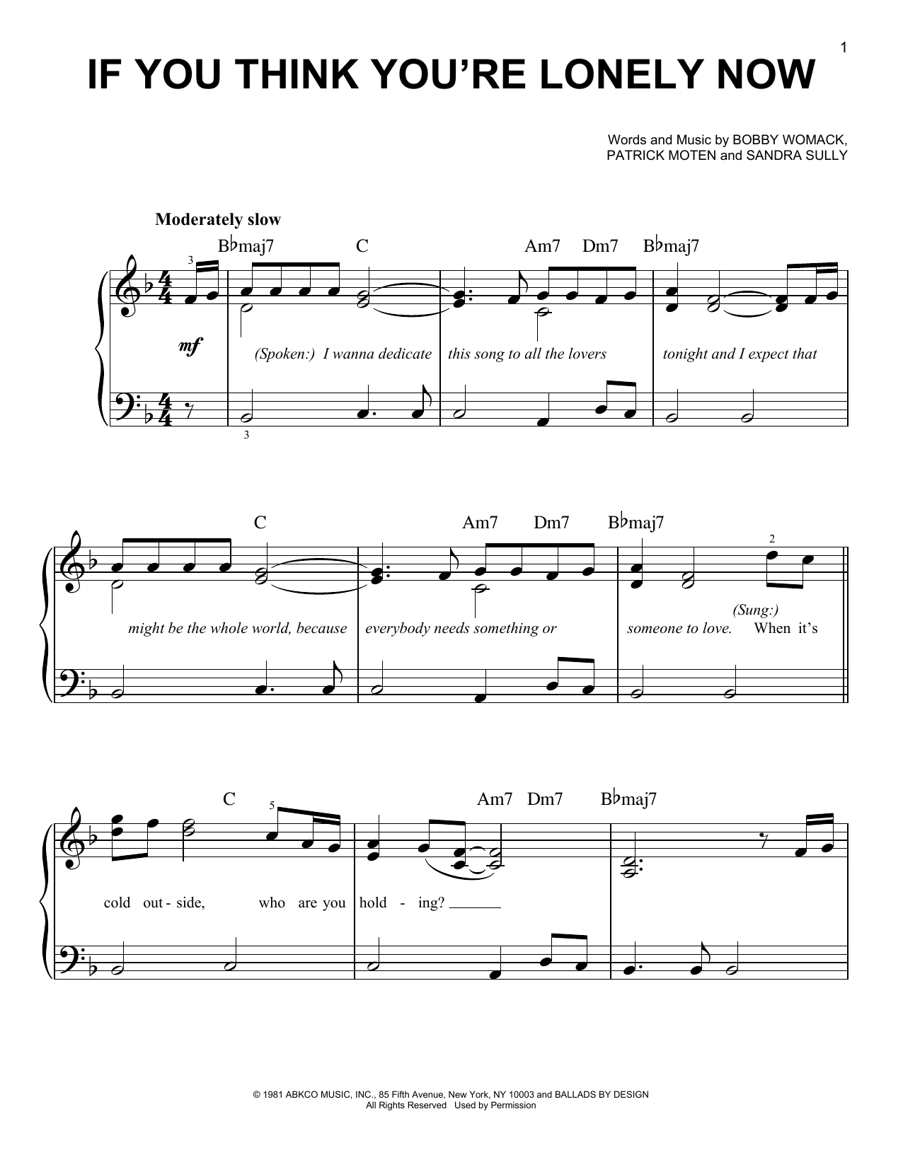 Bobby Womack If You Think You're Lonely Now Sheet Music