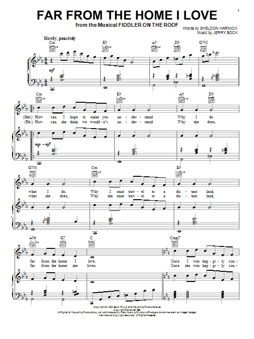 Bock & Harnick Far From The Home I Love Sheet Music
