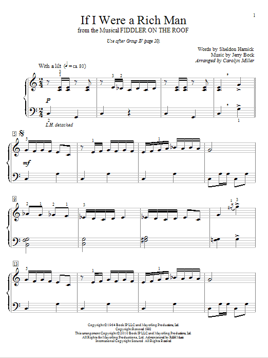 Bock & Harnick If I Were A Rich Man (from Fiddler On The Roof) (arr. Carolyn Miller) Sheet Music