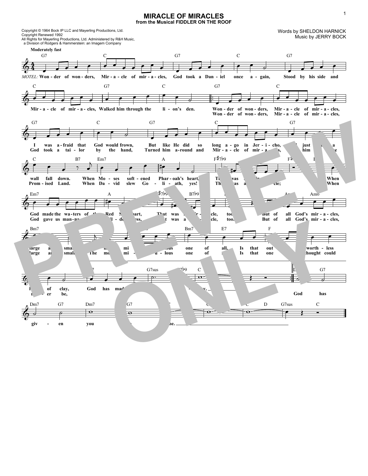 Bock & Harnick Miracle Of Miracles (from Fiddler On The Roof) Sheet Music