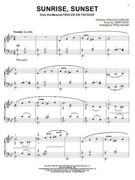 Bock & Harnick Sunrise, Sunset (arr. Phillip Keveren) Sheet Music