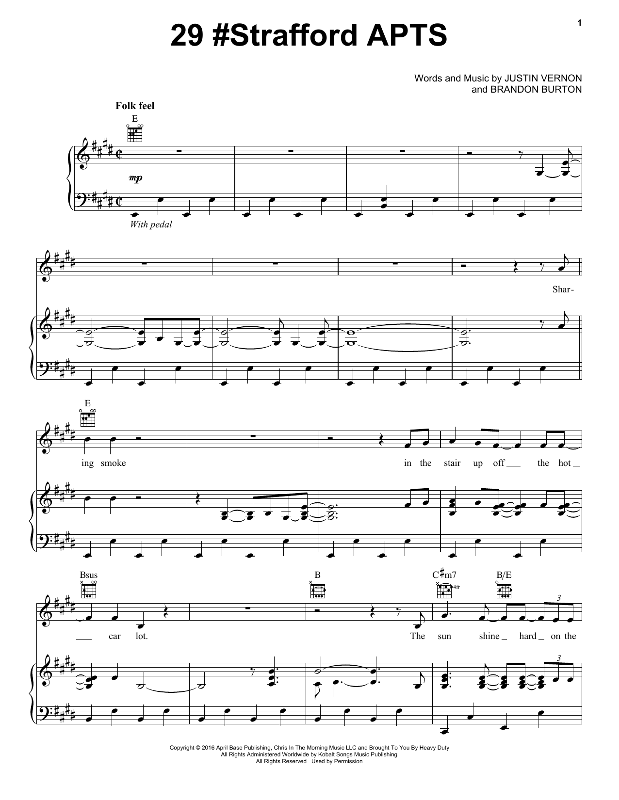 Bon Iver 29 #Strafford APTS Sheet Music