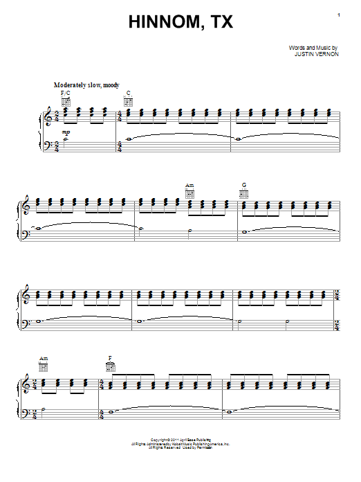 Bon Iver Hinnom, TX Sheet Music