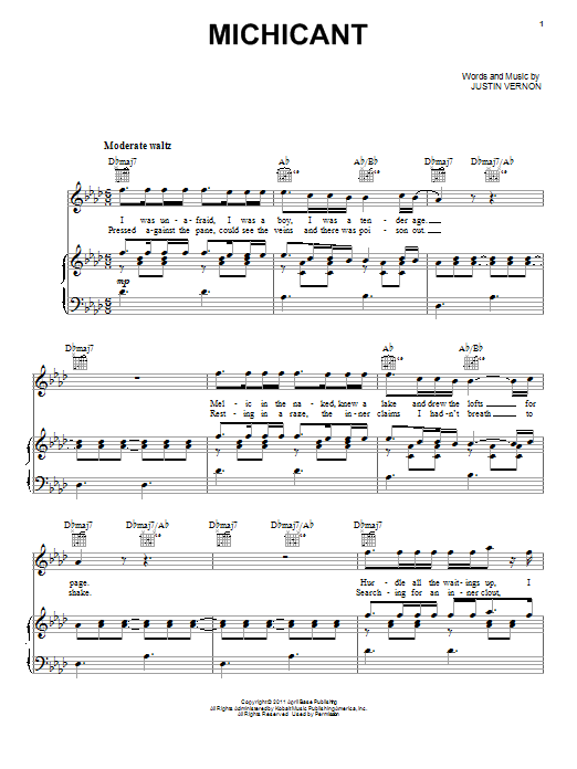 Bon Iver Michicant Sheet Music