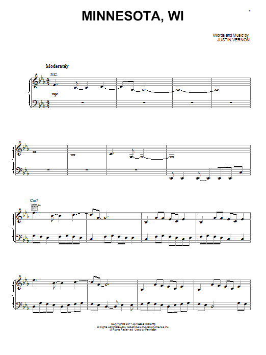 Bon Iver Minnesota, WI Sheet Music
