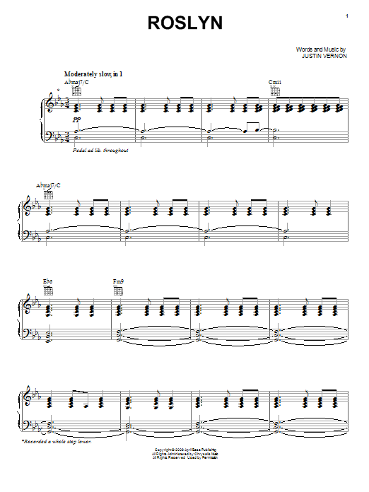 Bon Iver Rosyln Sheet Music