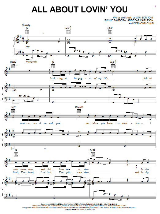 Bon Jovi All About Lovin' You Sheet Music