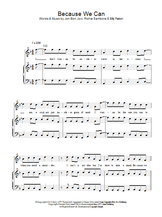 Bon Jovi Because We Can Sheet Music