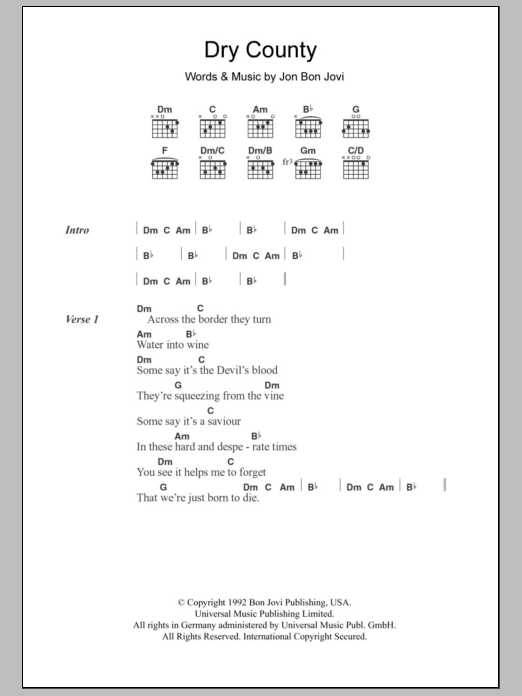 Bon Jovi Dry County Sheet Music