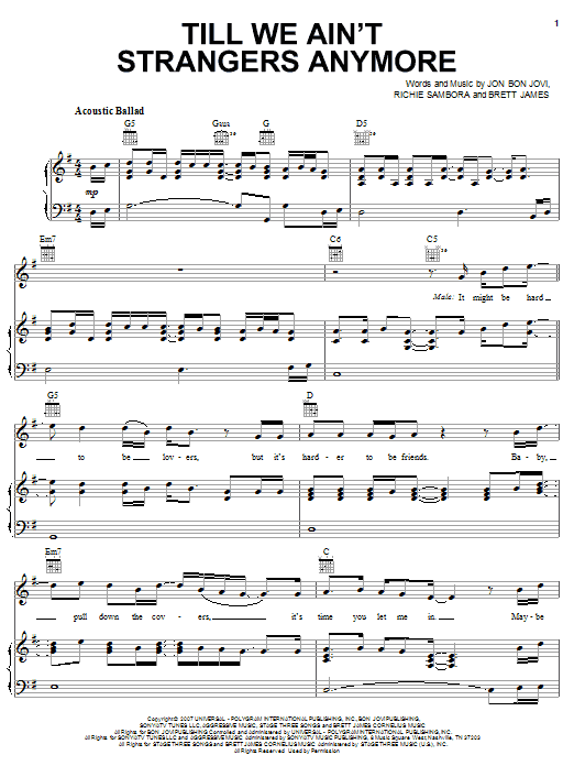Bon Jovi featuring LeAnn Rimes Till We Ain't Strangers Anymore Sheet Music