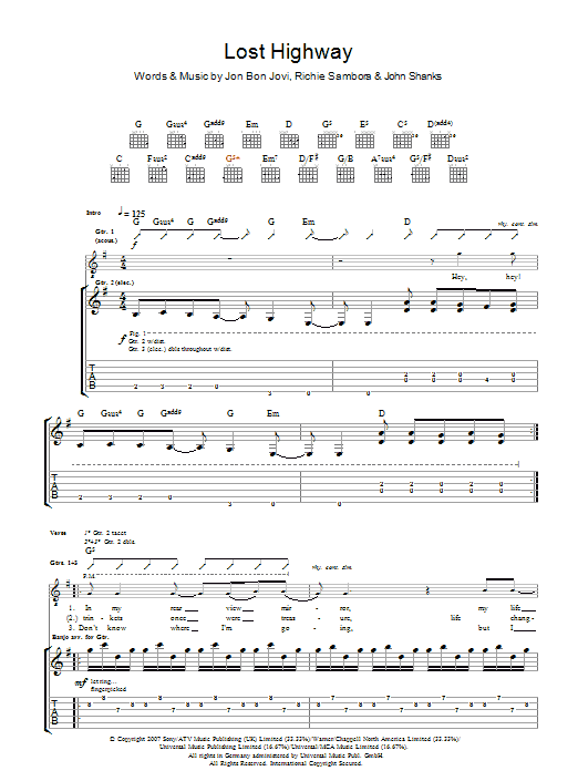 Bon Jovi Lost Highway Sheet Music