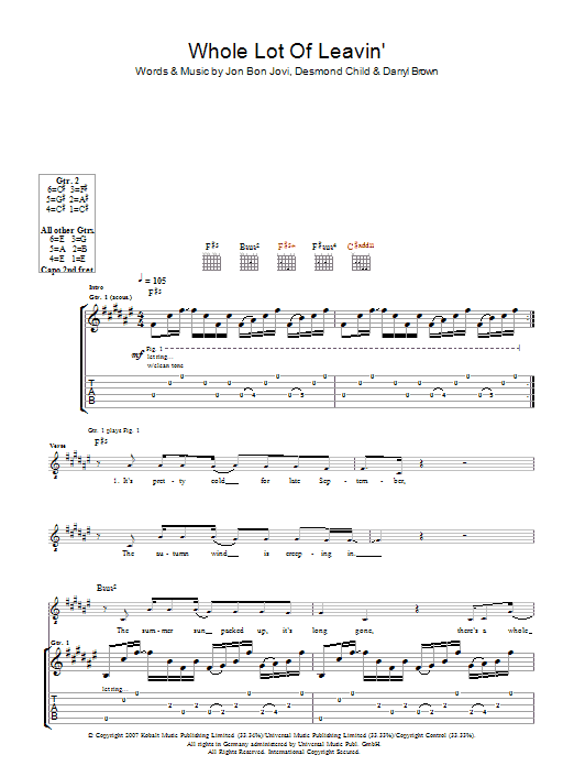 Bon Jovi Whole Lot Of Leavin' Sheet Music