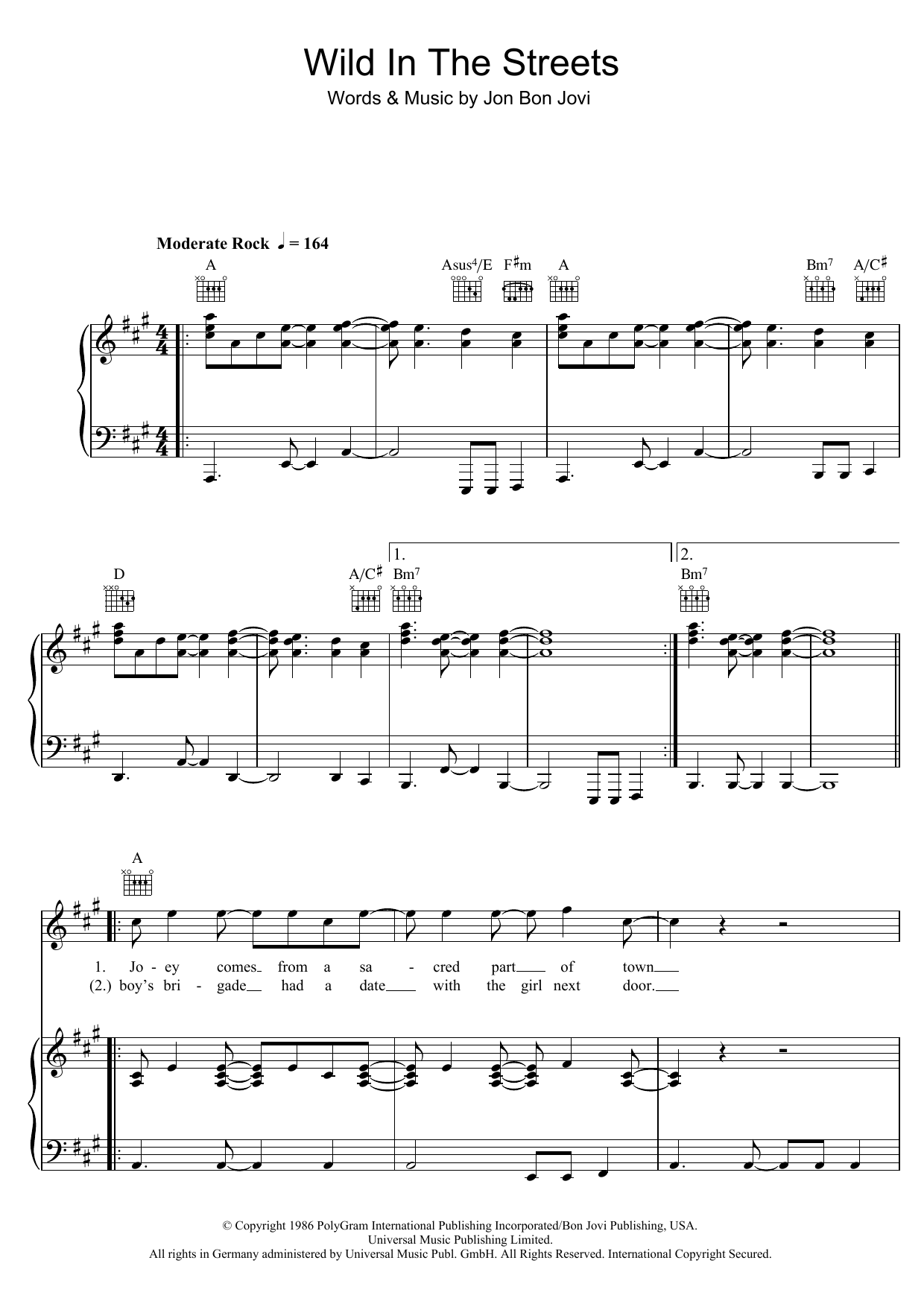 Bon Jovi Wild In The Streets Sheet Music