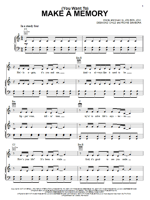 Bon Jovi (You Want To) Make A Memory Sheet Music