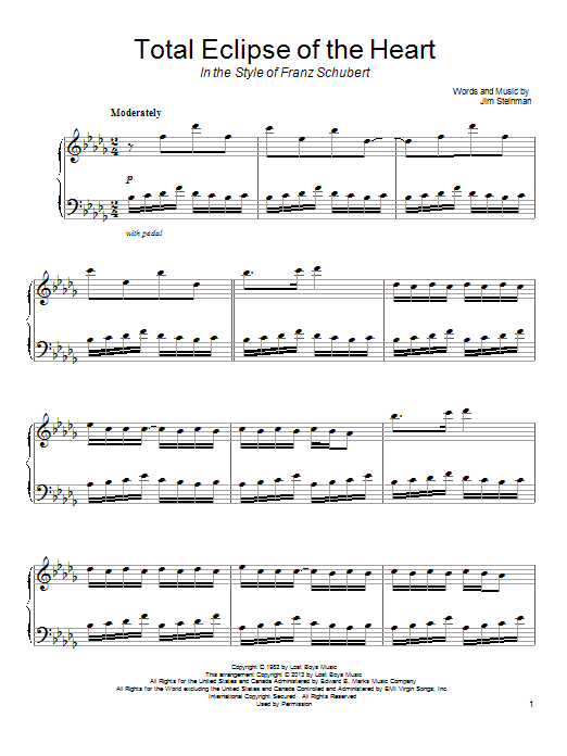 Bonnie Tyler Total Eclipse Of The Heart (in the style of Franz Schubert) Sheet Music