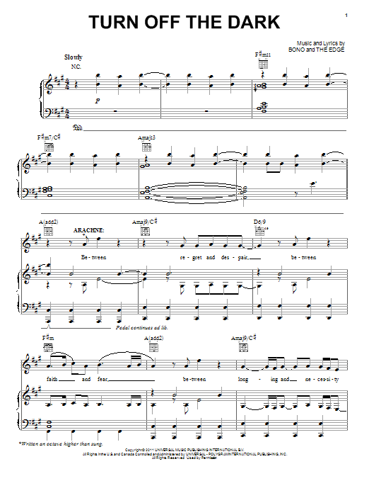 Bono & The Edge Turn Off The Dark Sheet Music