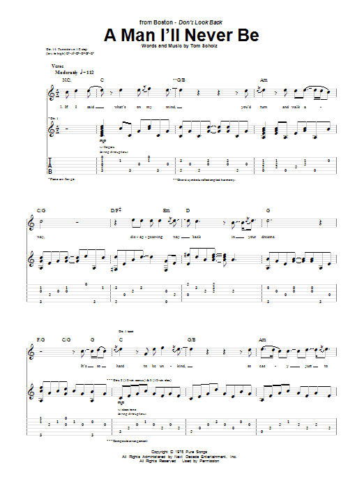 Boston A Man I'll Never Be Sheet Music