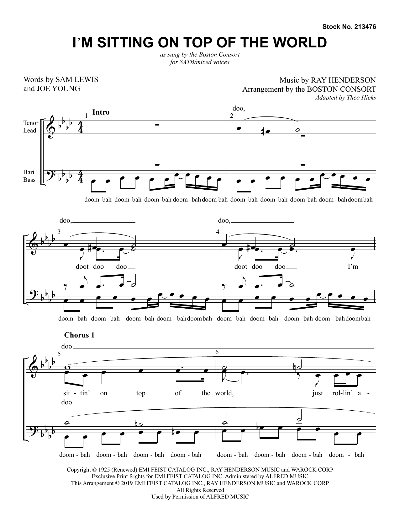 Boston Consort I'm Sitting On Top Of The World (arr. Boston Consort) Sheet Music