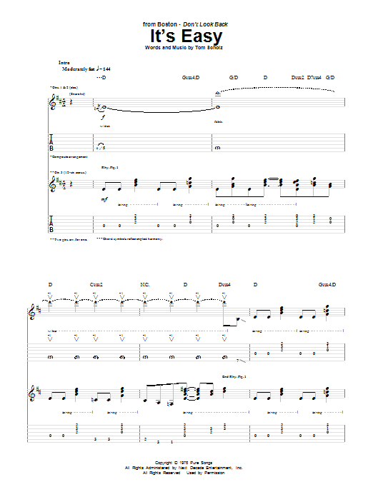 Boston It's Easy Sheet Music