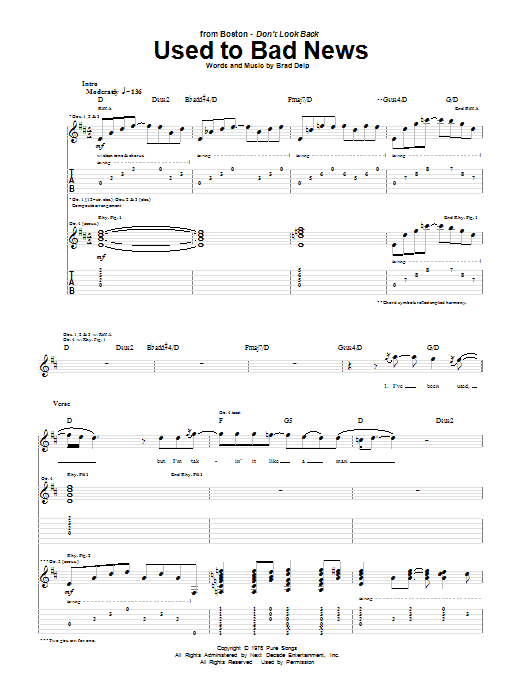 Boston Used To Bad News Sheet Music