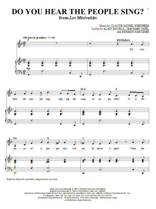 Boublil and Schonberg Do You Hear The People Sing? Sheet Music