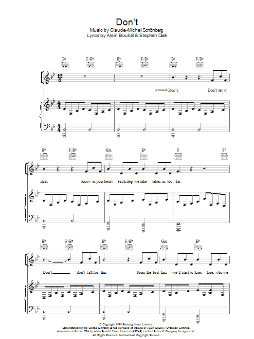 Boublil and Schonberg Don't (from Martin Guerre) Sheet Music