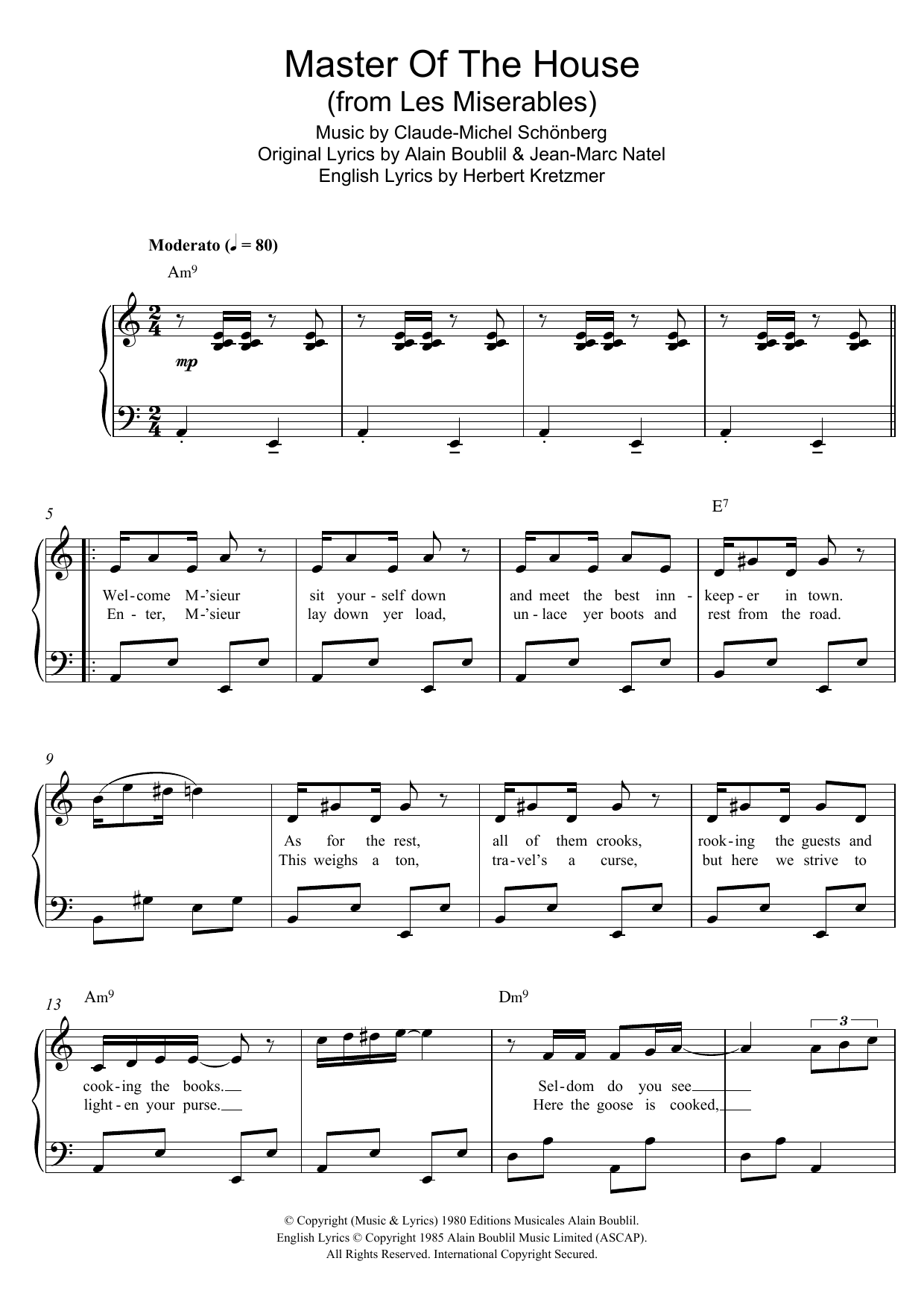 Boublil and Schonberg Master Of The House (from Les Miserables) Sheet Music