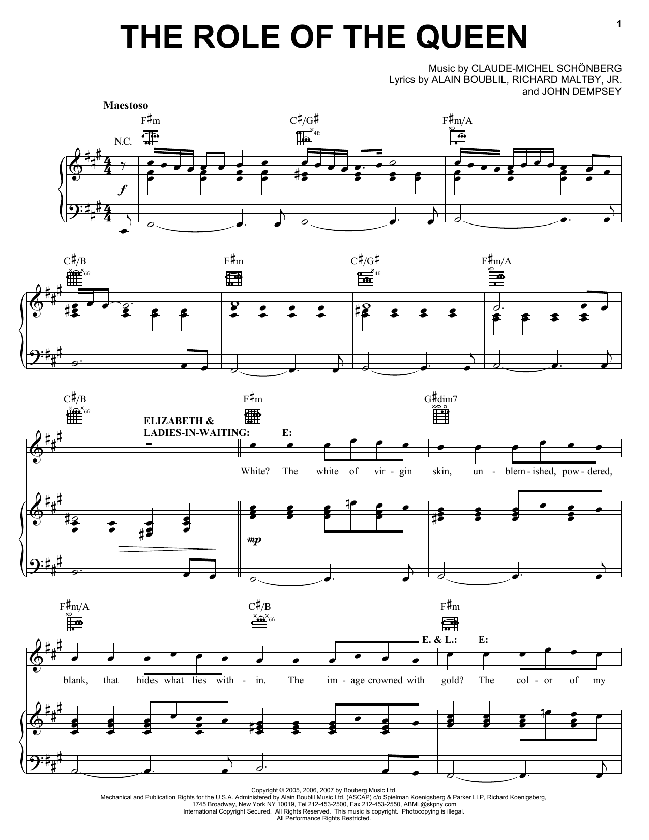 Boublil and Schonberg The Role Of The Queen (from The Pirate Queen) Sheet Music