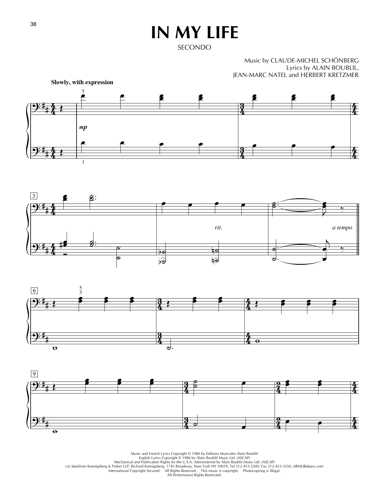 Boublil & Schonberg In My Life (from Les Miserables) Sheet Music