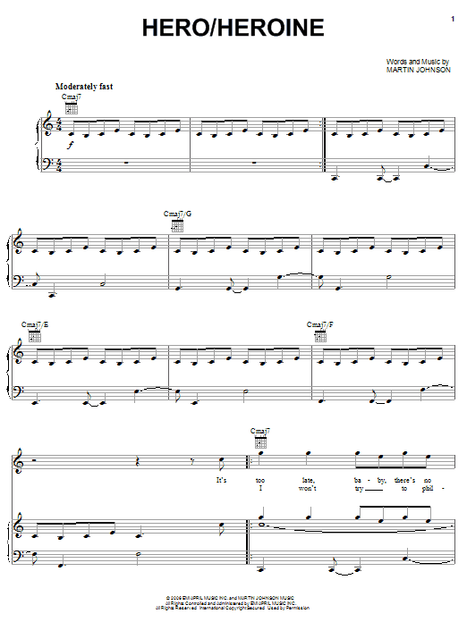 Boys Like Girls Hero/Heroine Sheet Music