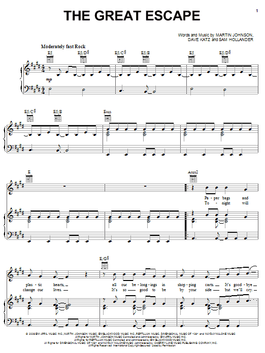 Boys Like Girls The Great Escape Sheet Music