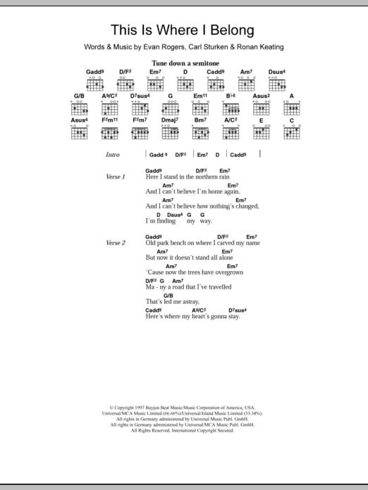Boyzone This Is Where I Belong Sheet Music