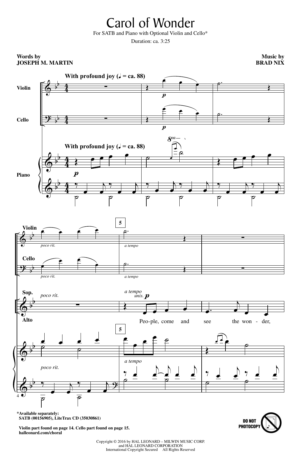 Brad Nix Carol Of Wonder Sheet Music