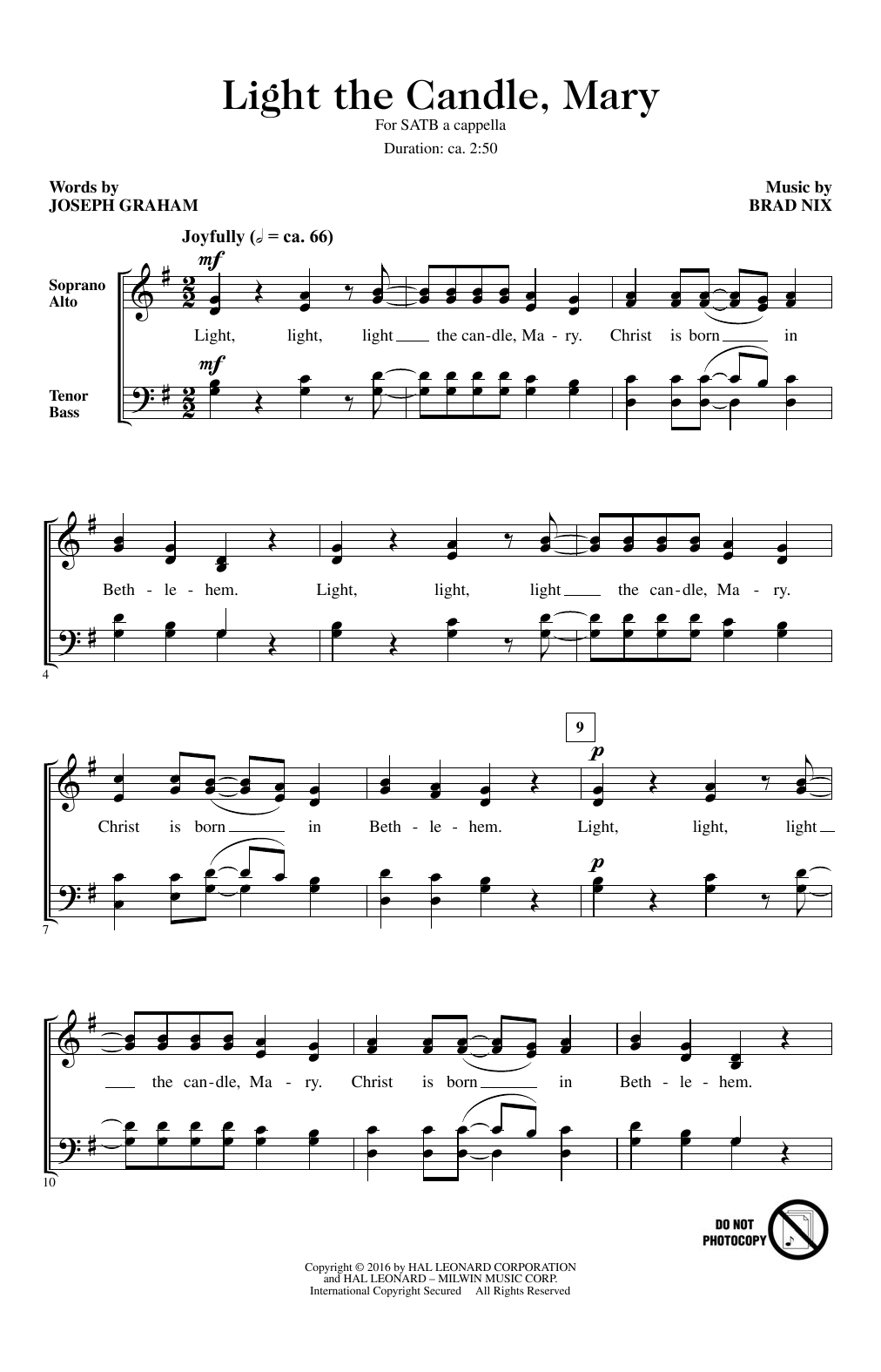 Brad Nix Light The Candle, Mary Sheet Music