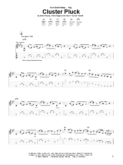 Brad Paisley Cluster Pluck Sheet Music