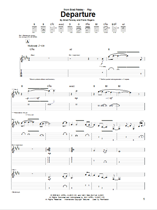 Brad Paisley Departure Sheet Music