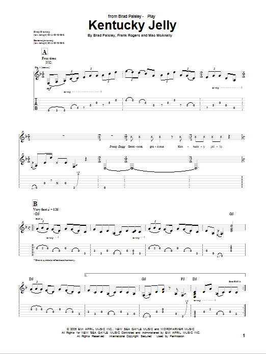 Brad Paisley Kentucky Jelly Sheet Music