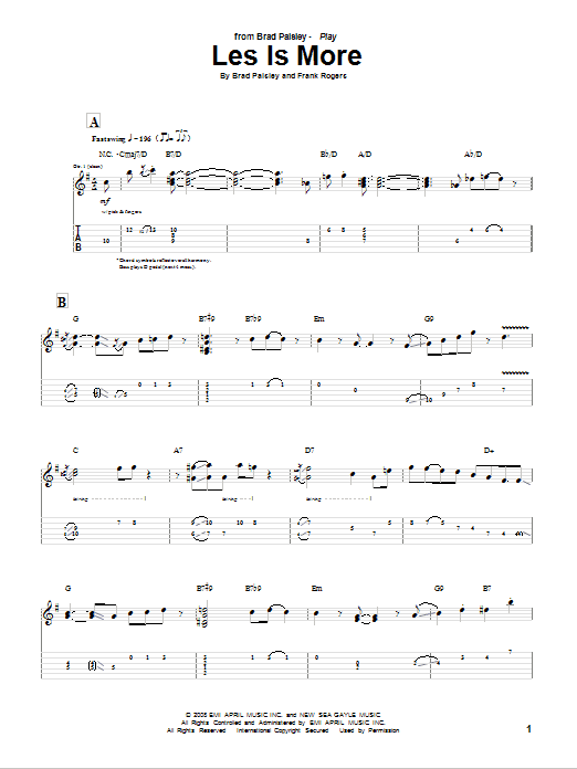 Brad Paisley Les Is More Sheet Music