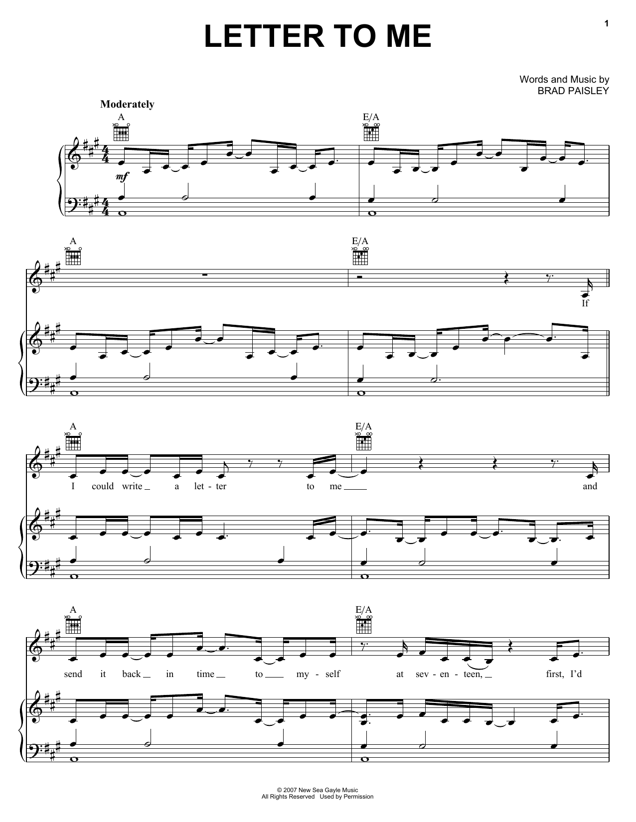 Brad Paisley Letter To Me Sheet Music