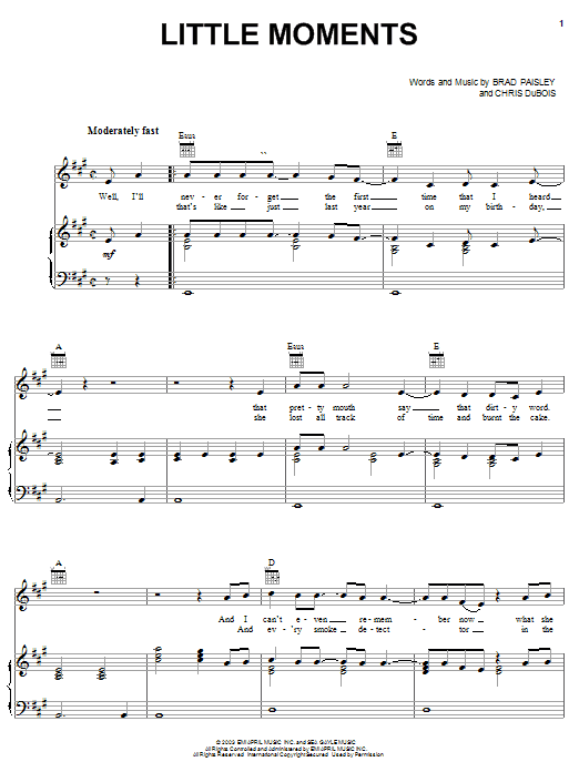 Brad Paisley Little Moments Sheet Music