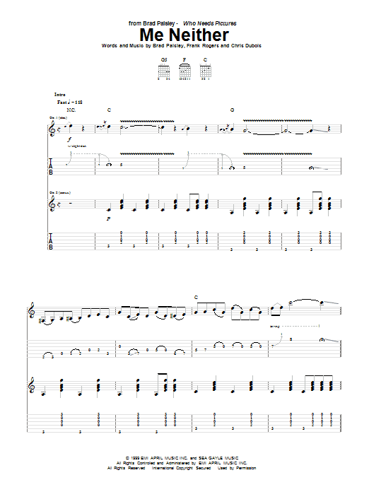 Brad Paisley Me Neither Sheet Music