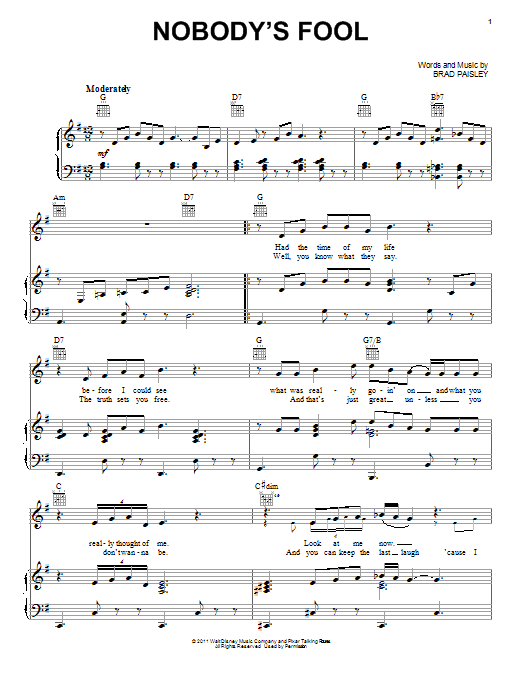 Brad Paisley Nobody's Fool Sheet Music