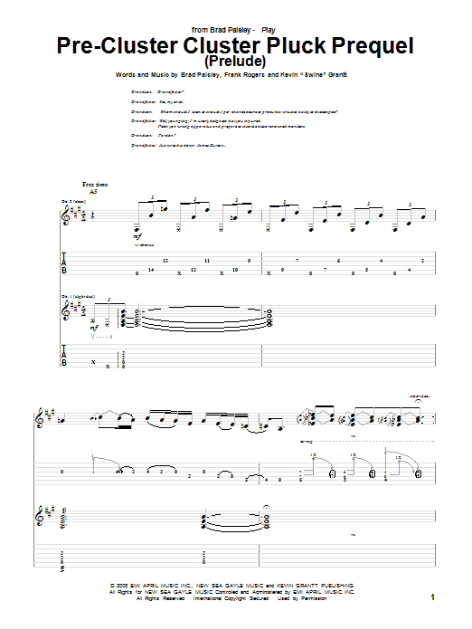Brad Paisley Pre-Cluster Cluster Pluck Prequel (Prelude) Sheet Music
