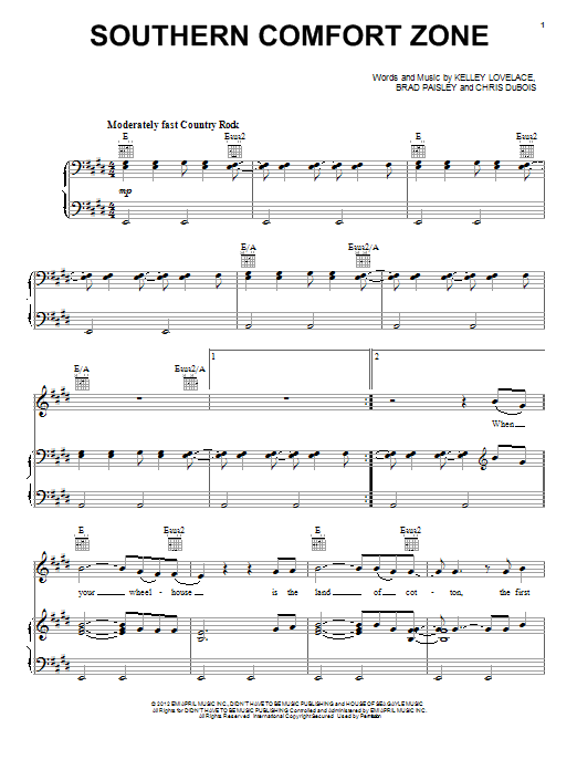 Brad Paisley Southern Comfort Zone Sheet Music