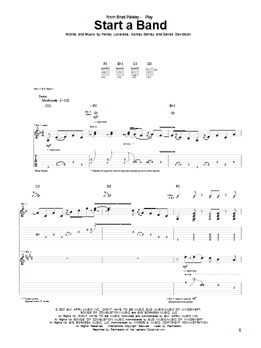 Brad Paisley Start A Band Sheet Music
